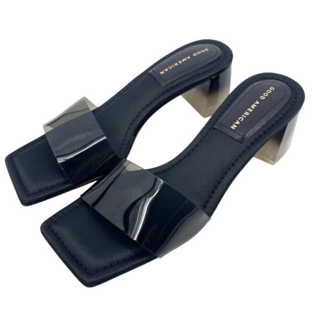 Good American Womens Sandal Size 9 Ombre Black Block Heel Square‎ Toe Slides